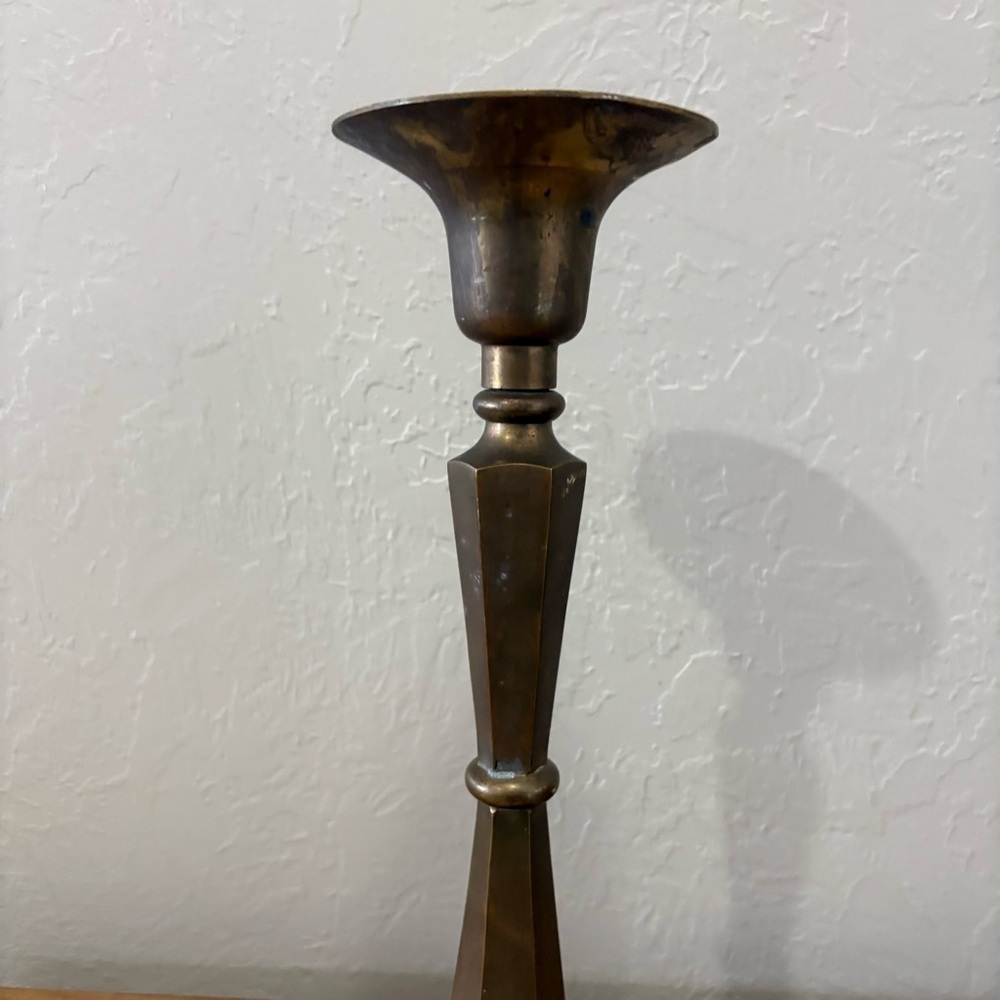 Vintage Brass Mid-Century Modern Candlestick Holder — Made in Hong Kong, 13.25” - Picture 6 of 9